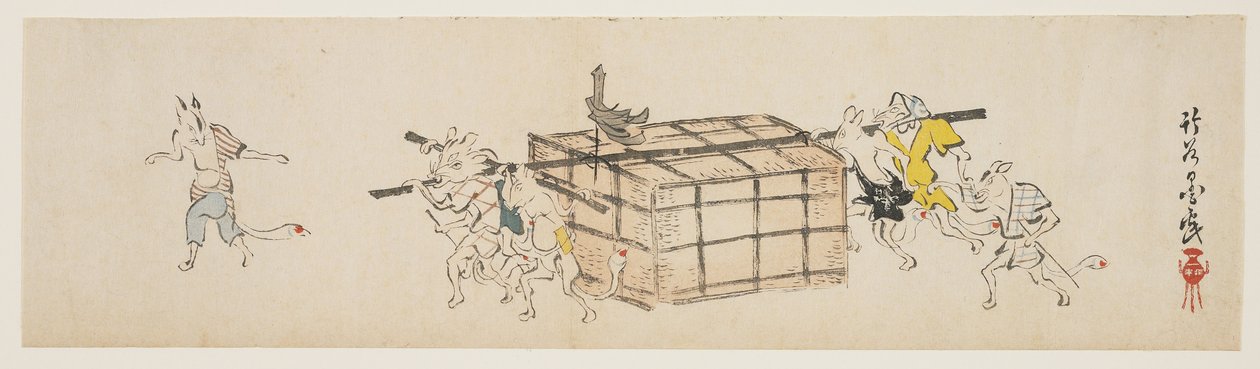 Zorros blancos llevando un cofre, c.1840 de Yoda Chikkoku