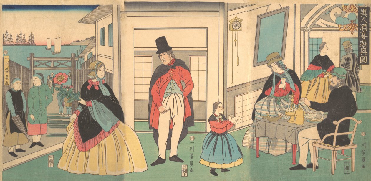 Extranjeros disfrutando de un banquete, 2º mes, 1862 de Yoshikazu
