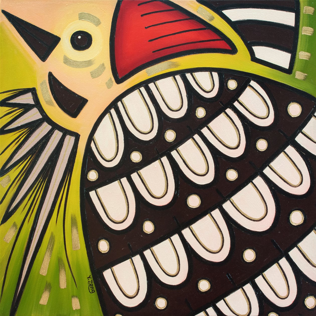 Pájaros de patio Pájaro carpintero, 2023 (óleo sobre lienzo) de Yue Zeng