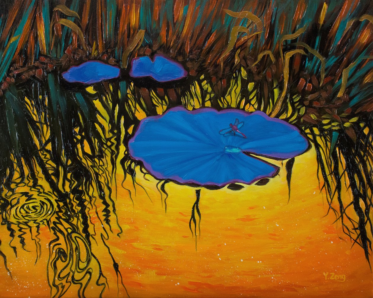 Libélula azul, 2023 (óleo sobre lienzo) de Yue Zeng