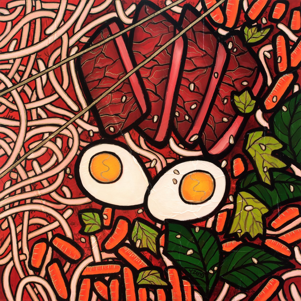 Ternera con fideos ramen, 2023 (óleo sobre lienzo) de Yue Zeng