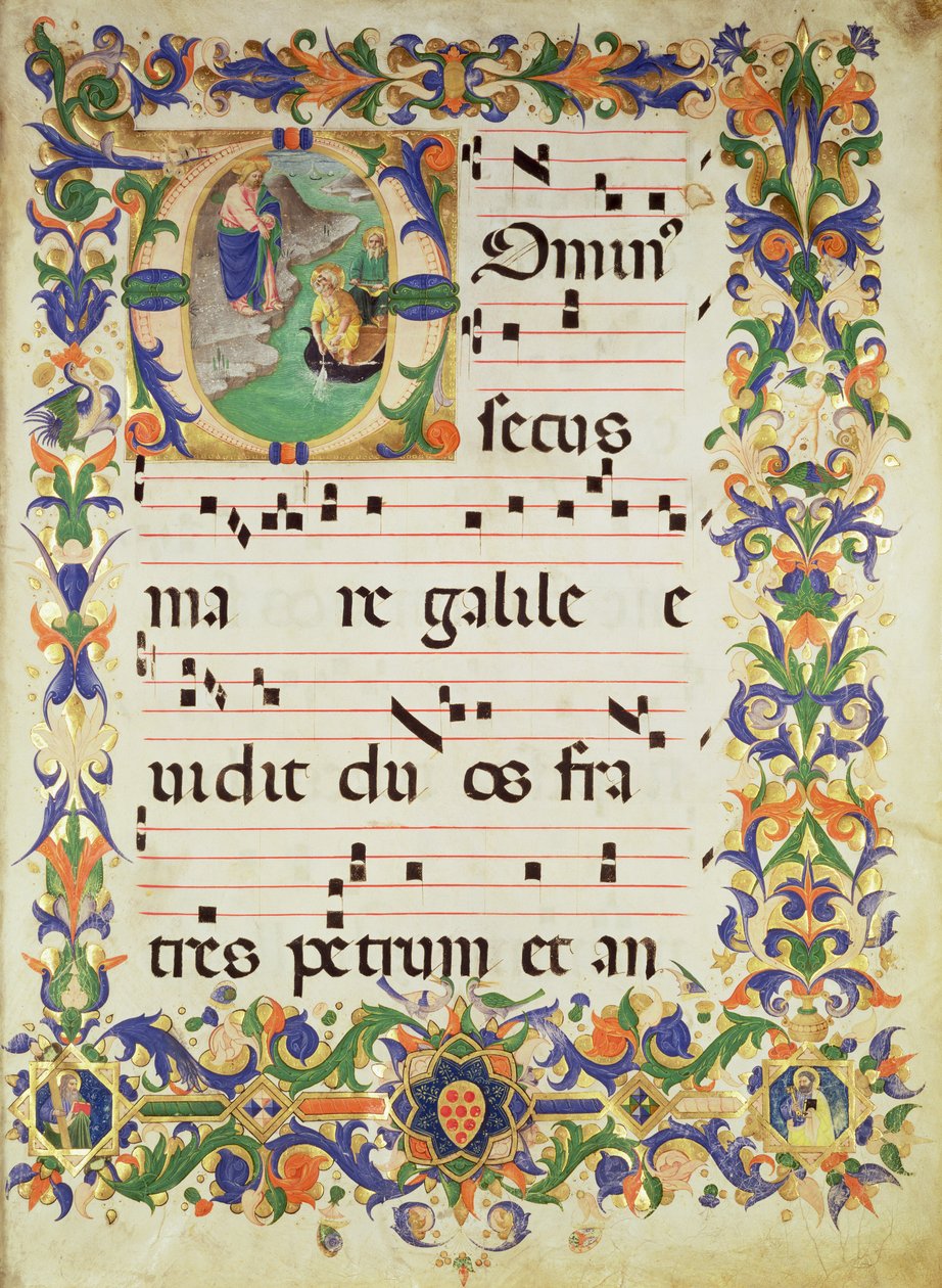 Misal 515 f.1r Página de música coral con una inicial historiada 