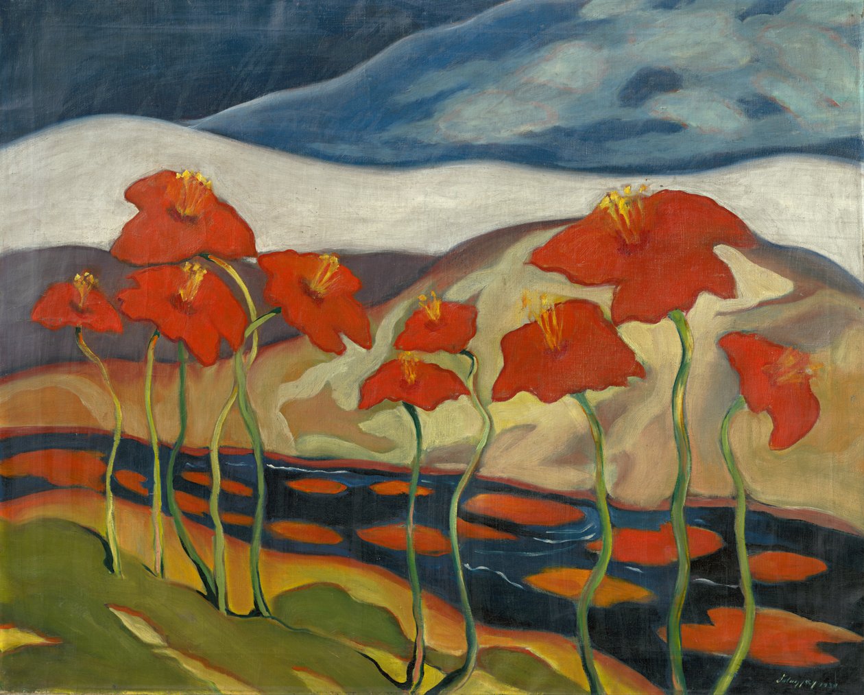 Paisaje con flores de Zolo Palugyay