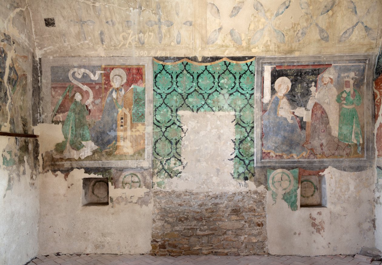Iglesia fortificada de Biertan. Frescos de la torre católica de . .