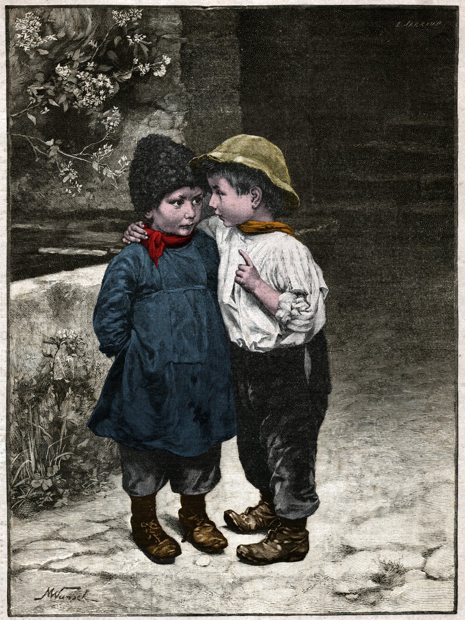 Discusión infantil. 1901 (grabado) de . .