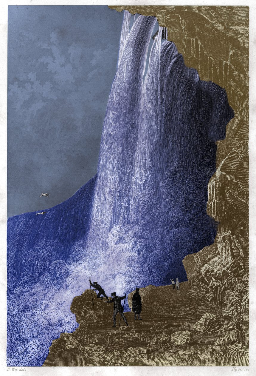 Cataratas del Niágara, EE.UU. circa 1860 (grabado) de . .