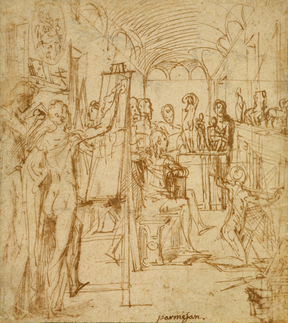 Interior del estudio de un pintor de Parmigianino
