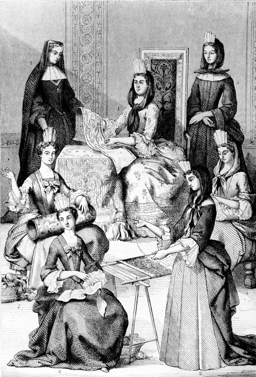 Madame de Saint-Cyr, una monja, una novicia y jóvenes de las cuatro clases de after Chevignard