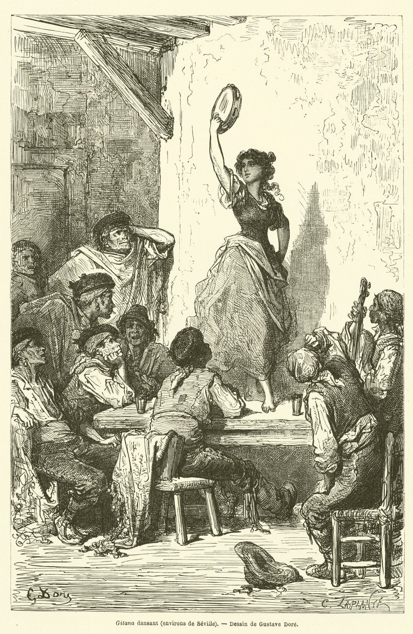 Gitana bailando, alrededores de Sevilla de Gustave after Dore