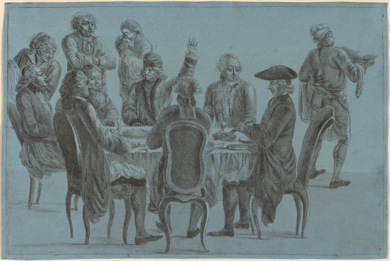 La comida de los filósofos de after Jean Huber