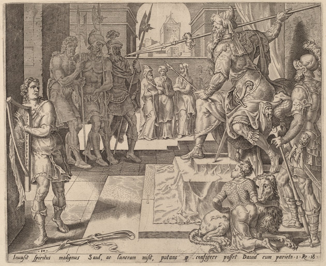 David ante Saúl de after Maerten van Heemskerck
