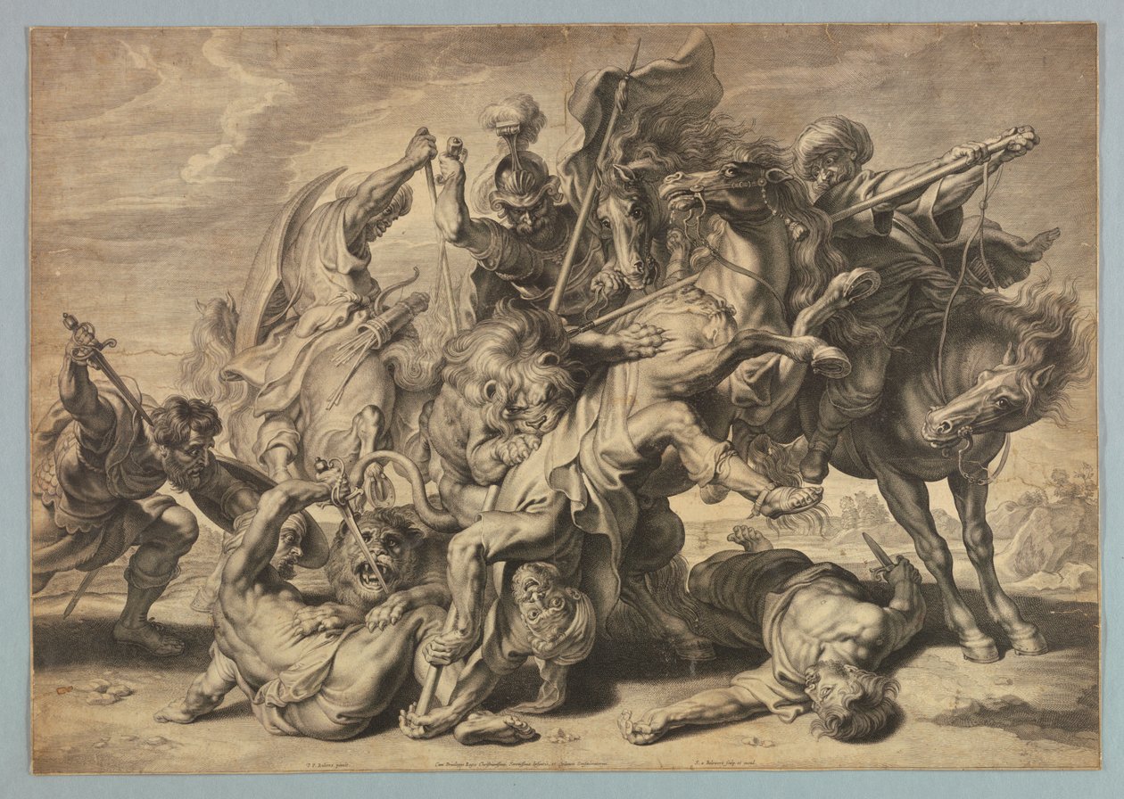 Gran caza de leones de after Peter Paul Rubens
