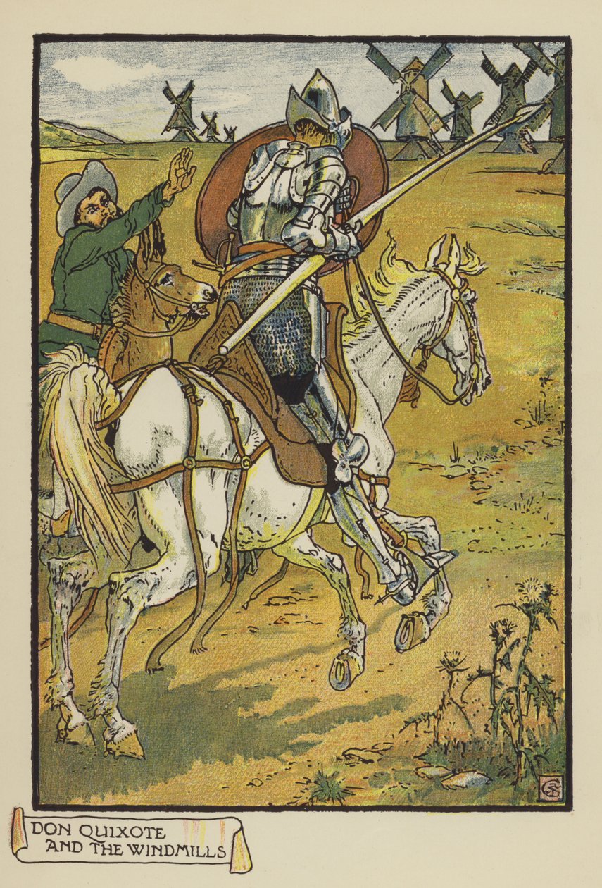 Don Quijote y los molinos de viento de after Walter Crane