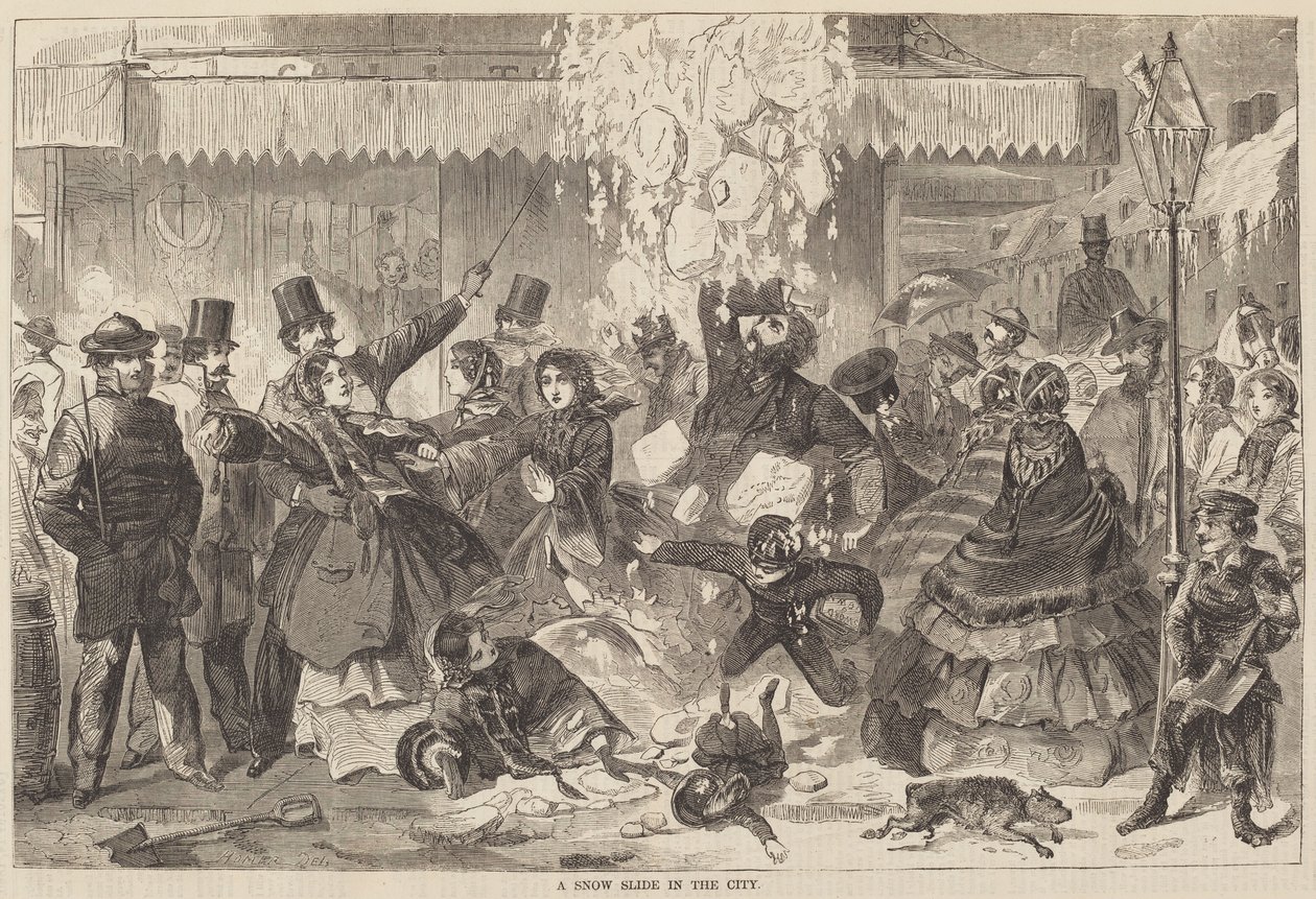 Deslizamiento de nieve en la ciudad de after Winslow Homer