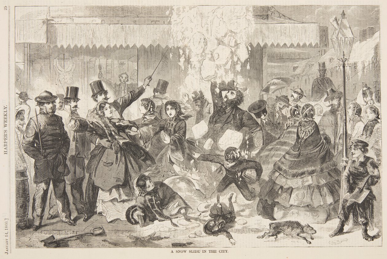 Un deslizamiento de nieve en la ciudad de after Winslow Homer