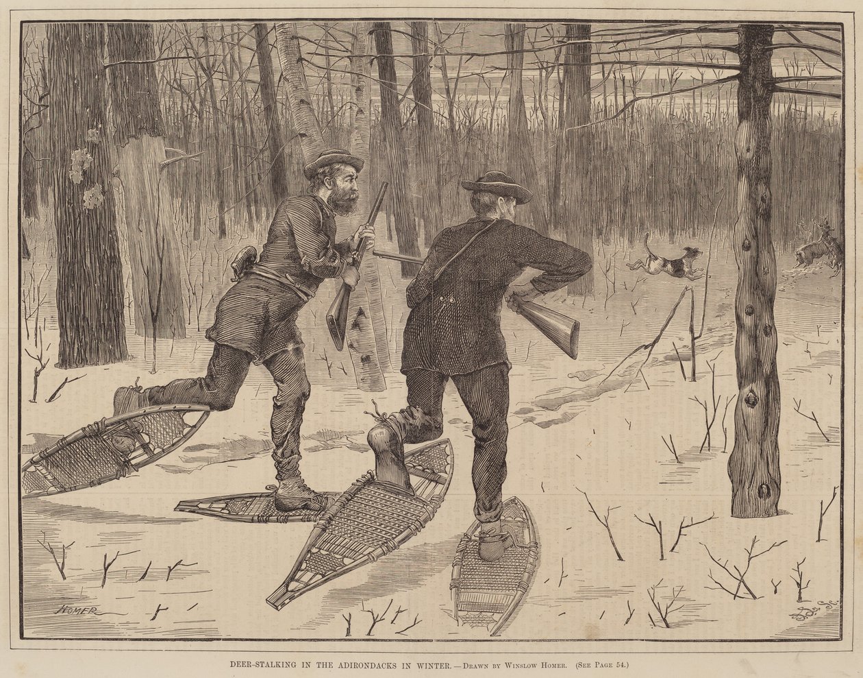 Caza de ciervos en los Adirondacks en invierno de after Winslow Homer
