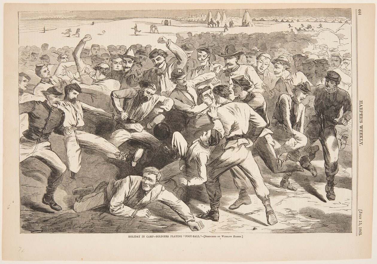 Vacaciones en el campamento – Soldados jugando "fútbol" de after Winslow Homer