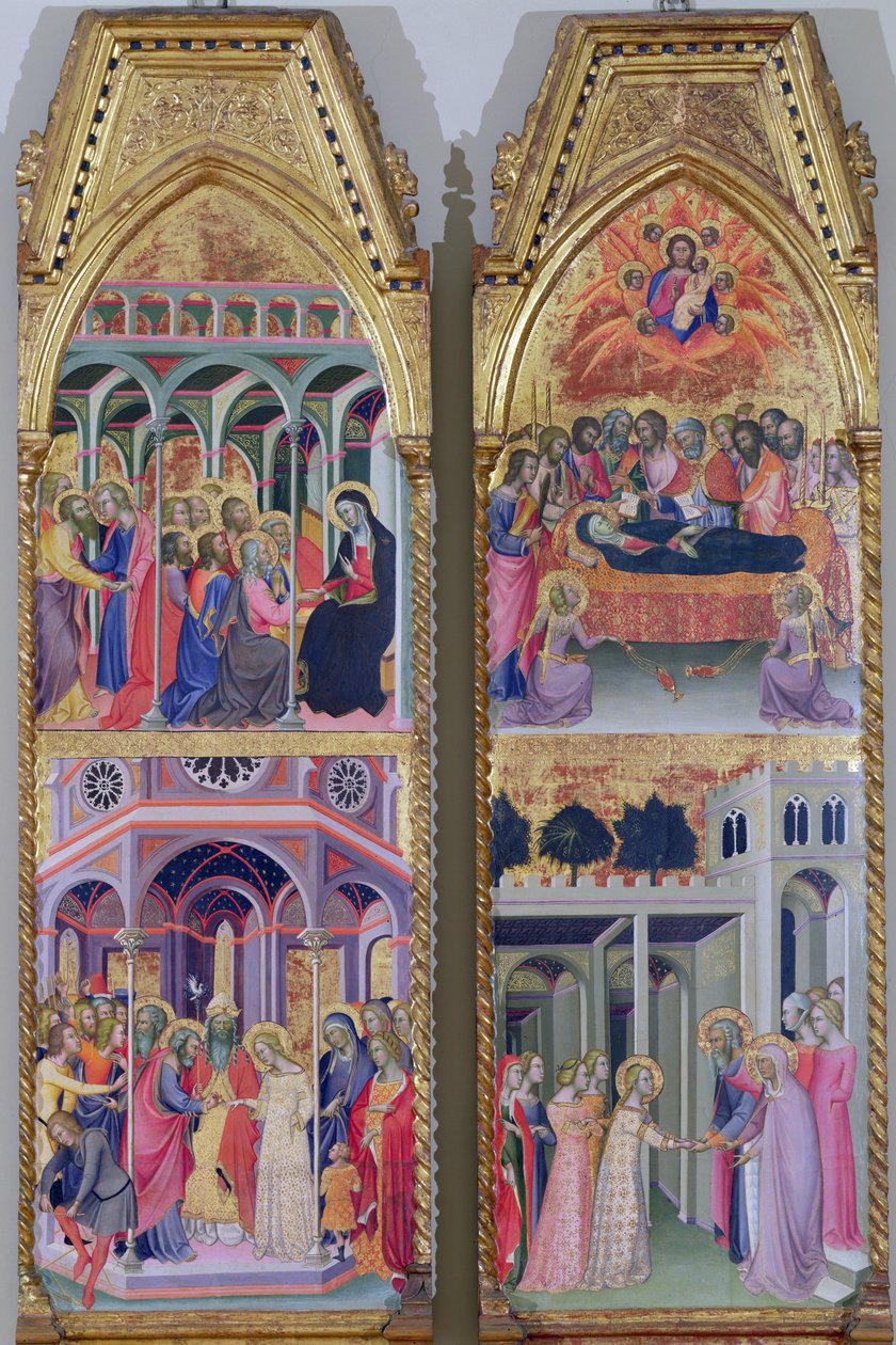 Tríptico de la Coronación de la Virgen, paneles izquierdo y derecho de also Manfredi de Battilori Bartolo di Fredi