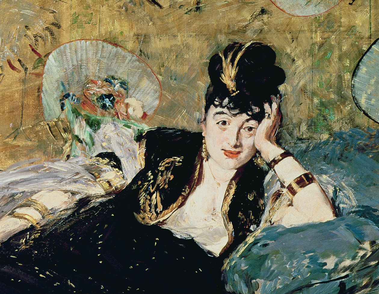 La dama con abanicos, Retrato de Nina de Callias, c.1873-74 (detalle) de Édouard Manet