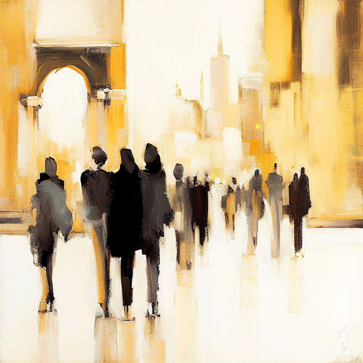 Vida urbana : Pintura abstracta impresionista de siluetas de F. Abderrahim