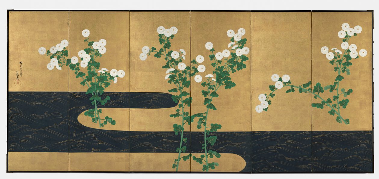 Crisantemos junto a un Arroyo de possibly by Ogata Kōrin