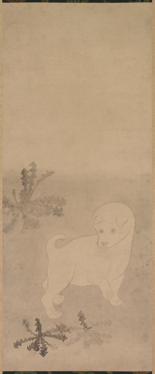 Puppy with Dandelions de studio of Tawaraya Sōtatsu