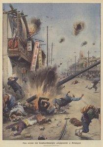 Una escena del bombardeo japonés en Shanghái