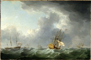 Barcos ingleses navegando antes de una tormenta