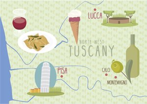 Mapa de Lucca y Pisa, Toscana, Italia