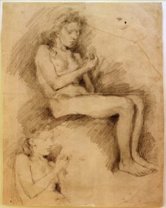 Estudios de desnudo de una niña sentada