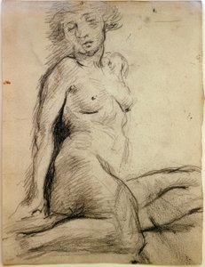 Desnudo femenino sentado con ojos cerrados