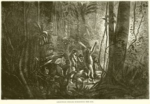 Indios amazónicos adorando al sol