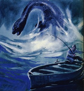 El monstruo del lago Ness ataca a un pescador