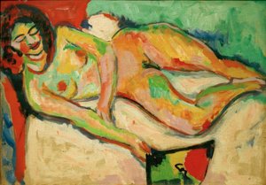 Desnudo reclinado con abanico