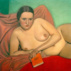 Mujer desnuda sosteniendo un libro