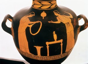 Detalle de una Hidria Ática de figuras rojas (cerámica)