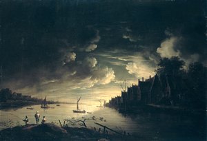 Paisaje fluvial a la luz de la luna