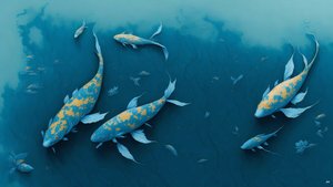 pintura a tinta: Koi-Pez_arpa_azul_01