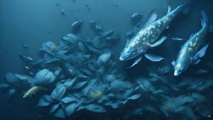 pintura a tinta: Koi-Pez Carpa_azul_04