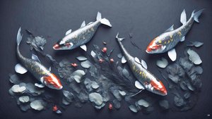pintura a tinta: Koi-Pez Arpa_rojo_01