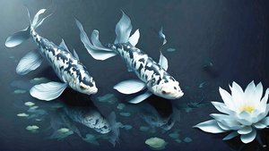 pintura a tinta: Koi-Karpfish_mármol blanco_02