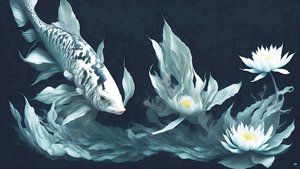 pintura a tinta: Koi-Pez arpa_mármol blanco_03