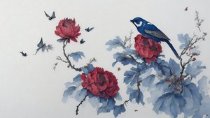 pintura a tinta: PEONY en azul_01