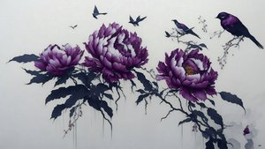 pintura a tinta: PEONY en morado oscuro_01