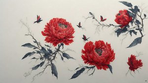 pintura a tinta: PEONY en rojo_01