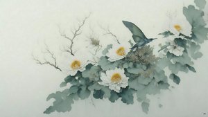 pintura a tinta: flor de crisantemo en verde_02