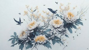 pintura a tinta: flor de crisantemo en blanco_02