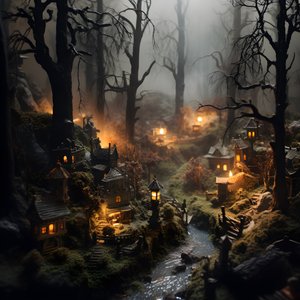 Bosque de Halloween en miniatura con árboles brumosos y una atmósfera espeluznante 2