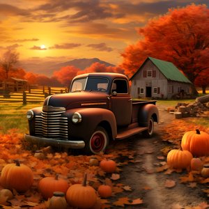 Una camioneta vintage en un atardecer de otoño 3