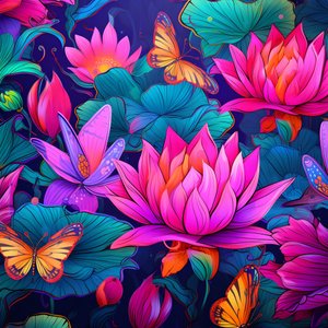 Patrón sin fisuras de flores de loto y mariposas 4